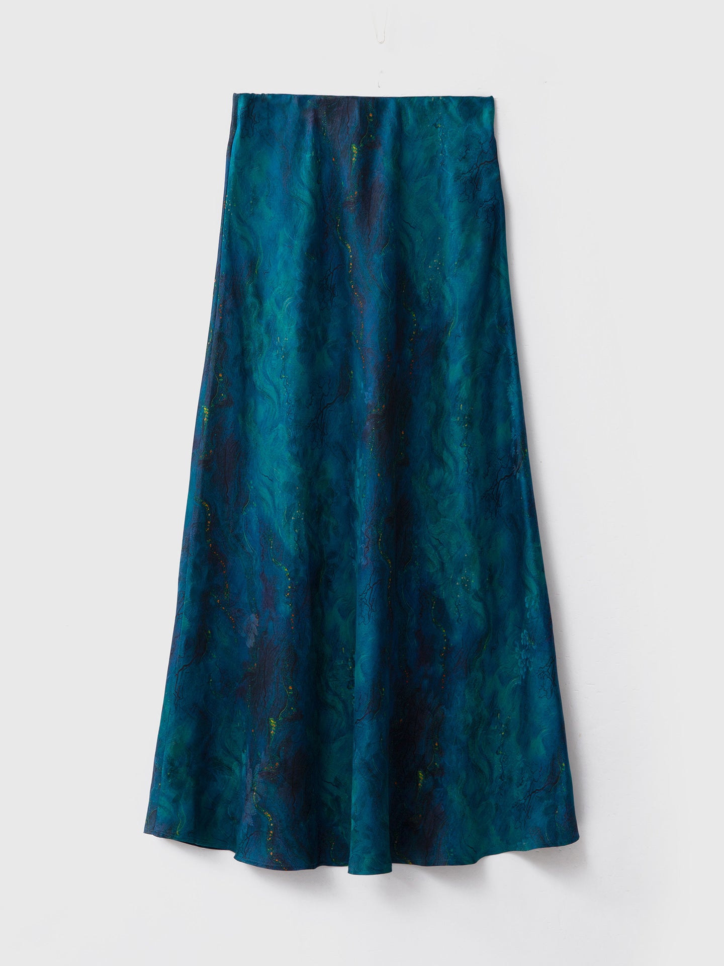 Silk flower Luo Xiangyun yarn skirt female deep sea blue fishtail skirt slim 100 mulberry silk dress skirt