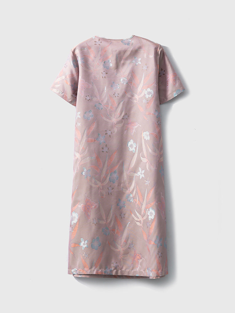Double-sided different-color new Chinese style silk jacquard dress