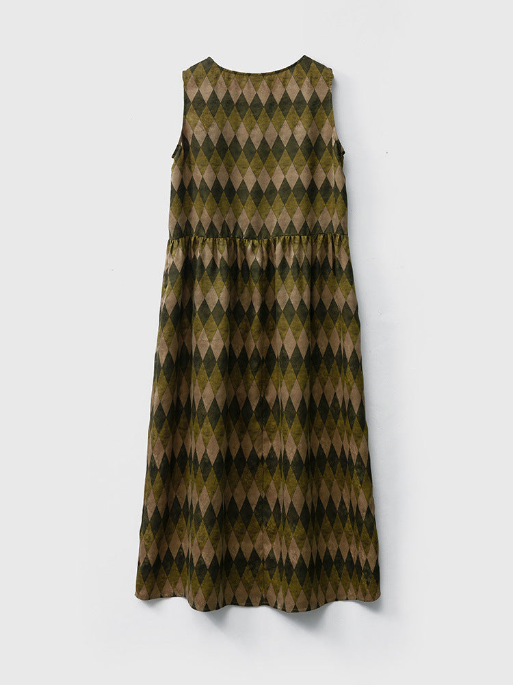 Silk Xiangyunsha round neck with pockets printed loose vest skirt for women new mulberry silk long vest skirt