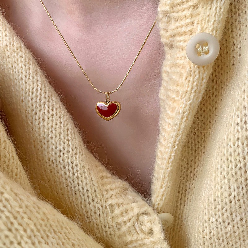 Autumn and winter atmosphere with a little red heart color red love pendant necklace