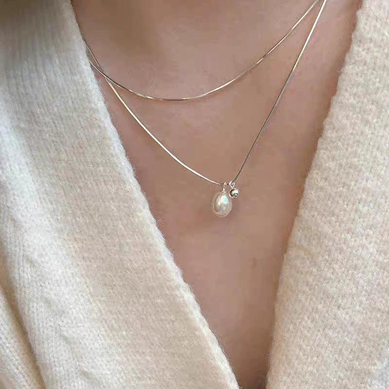 Simple double layer natural pearl necklace