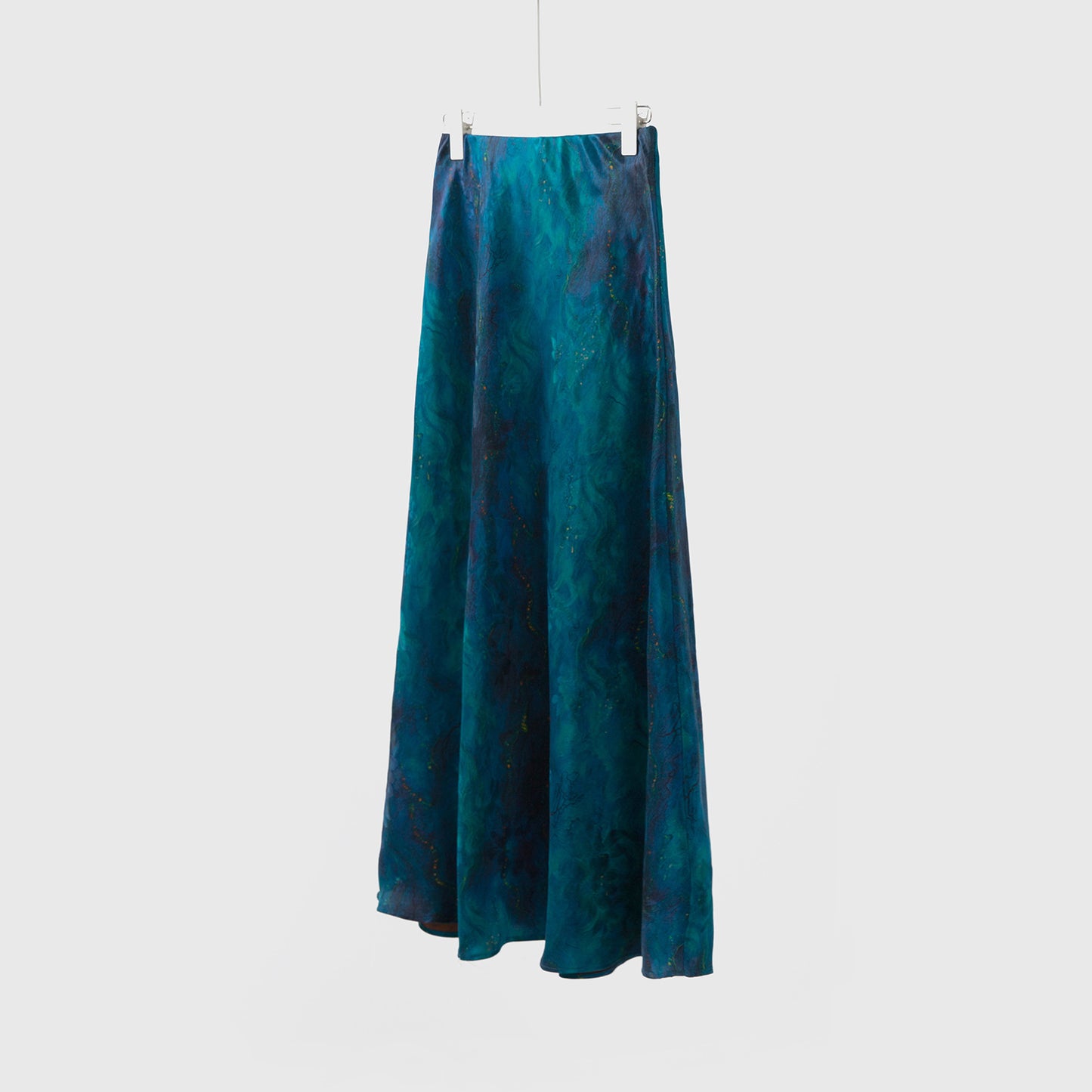 Silk flower Luo Xiangyun yarn skirt female deep sea blue fishtail skirt slim 100 mulberry silk dress skirt