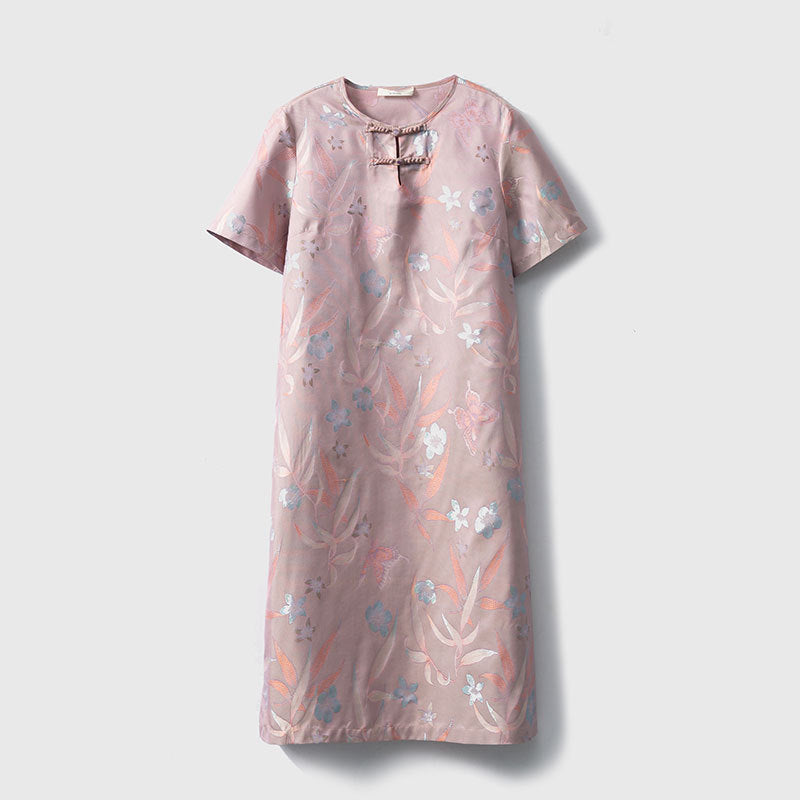 Double-sided different-color new Chinese style silk jacquard dress