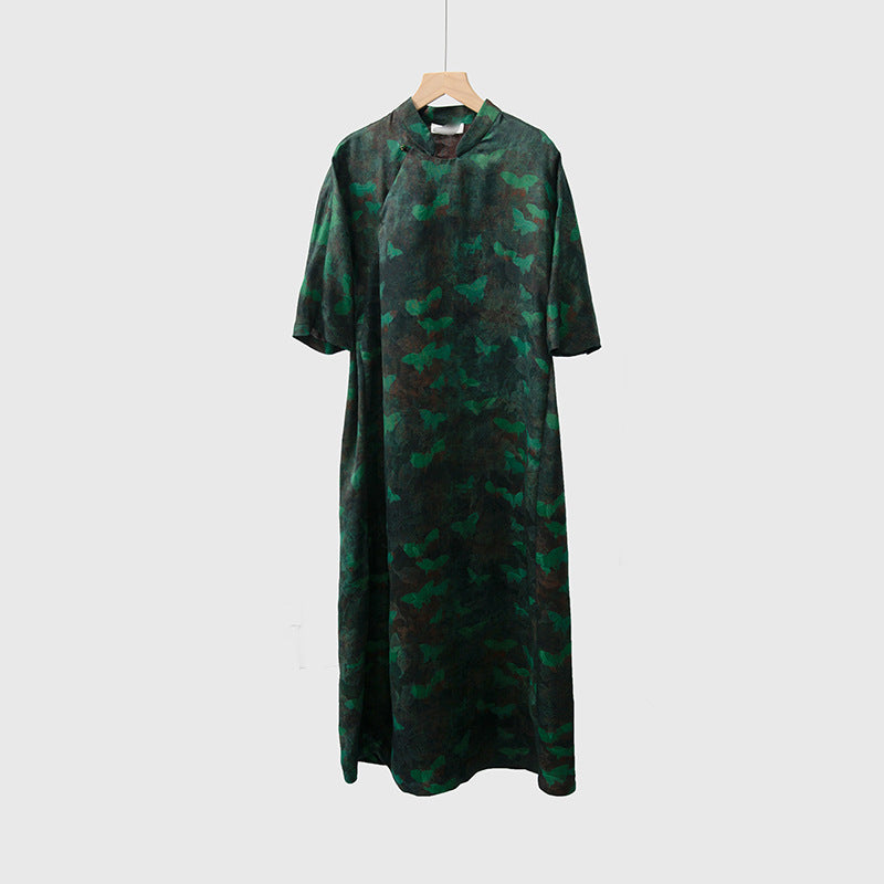 Silk shantung silk jacquard flower Chinese style dress