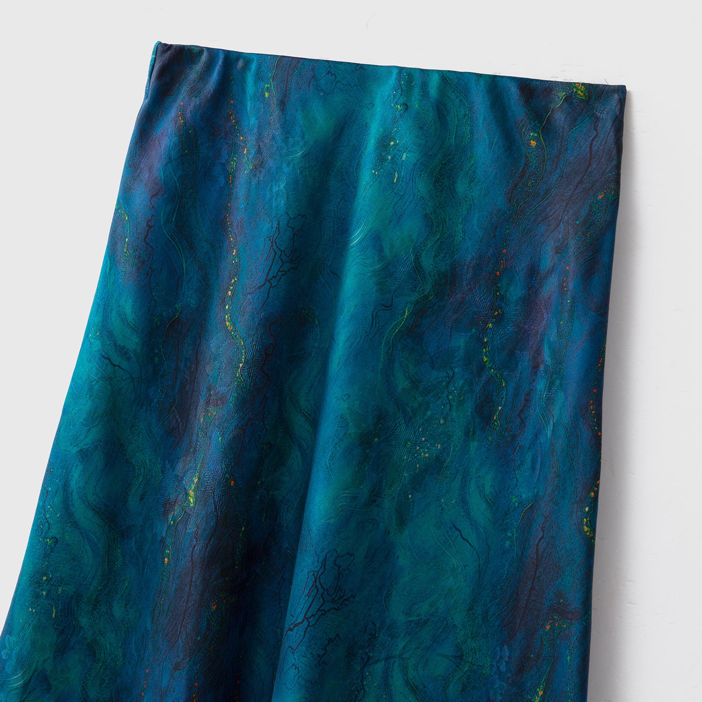 Silk flower Luo Xiangyun yarn skirt female deep sea blue fishtail skirt slim 100 mulberry silk dress skirt