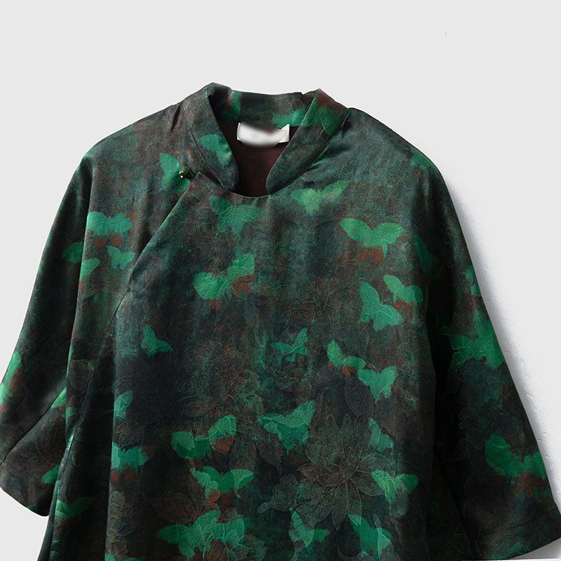 Silk shantung silk jacquard flower Chinese style dress