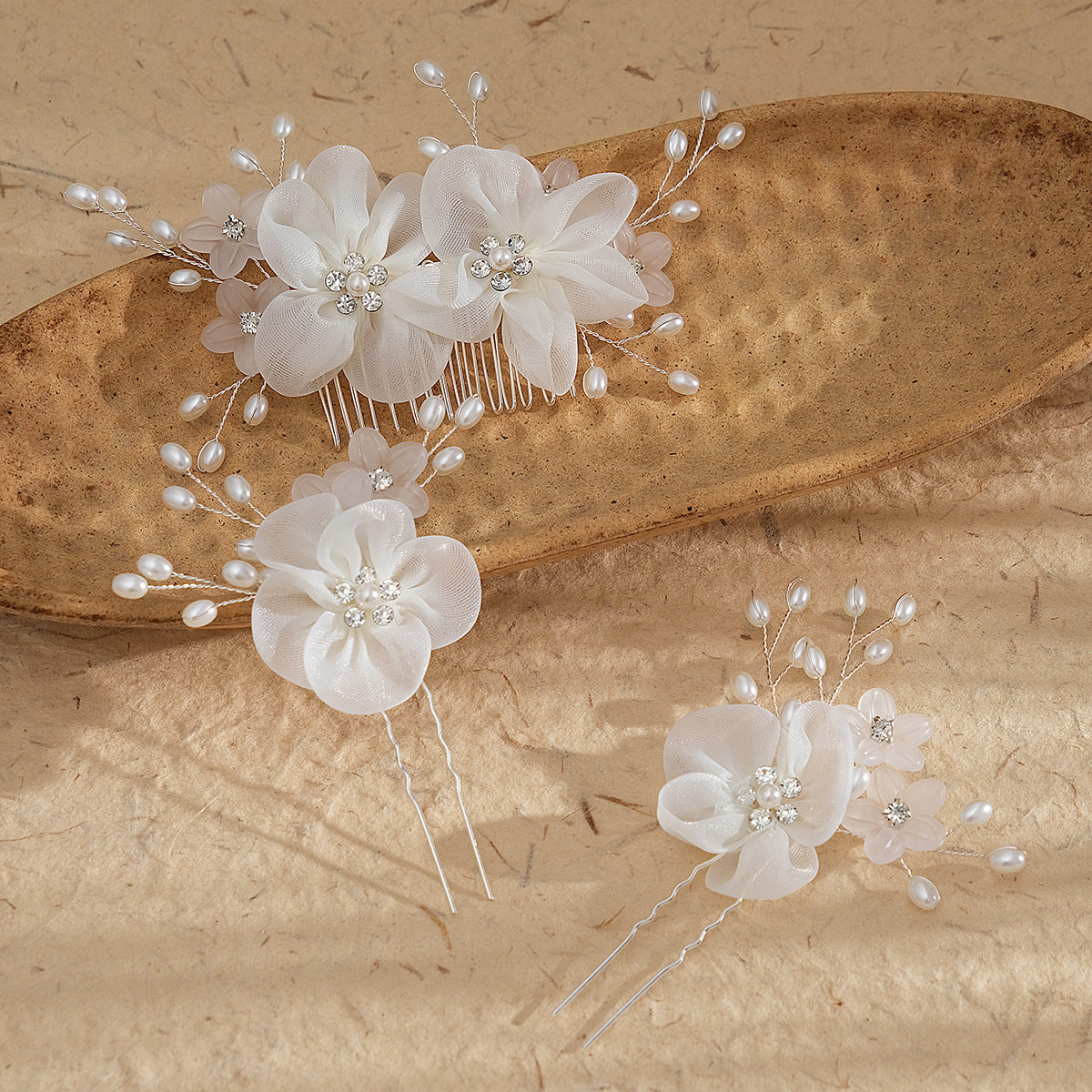 Simulation fabric flower handmade hair comb