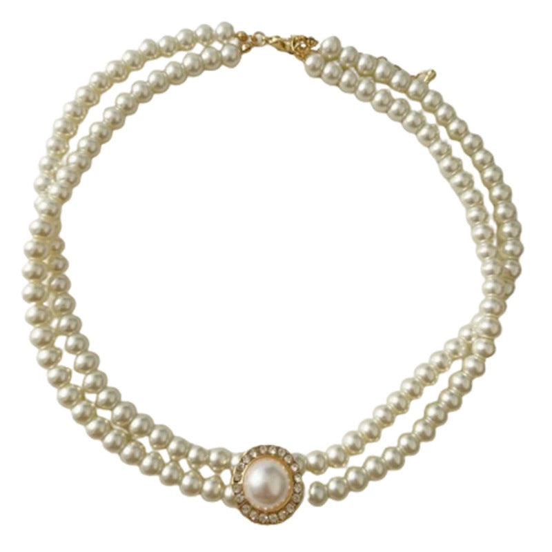 Double pearl necklace high imitation shell pearl color-preserving electroplating fashionable versatile necklace