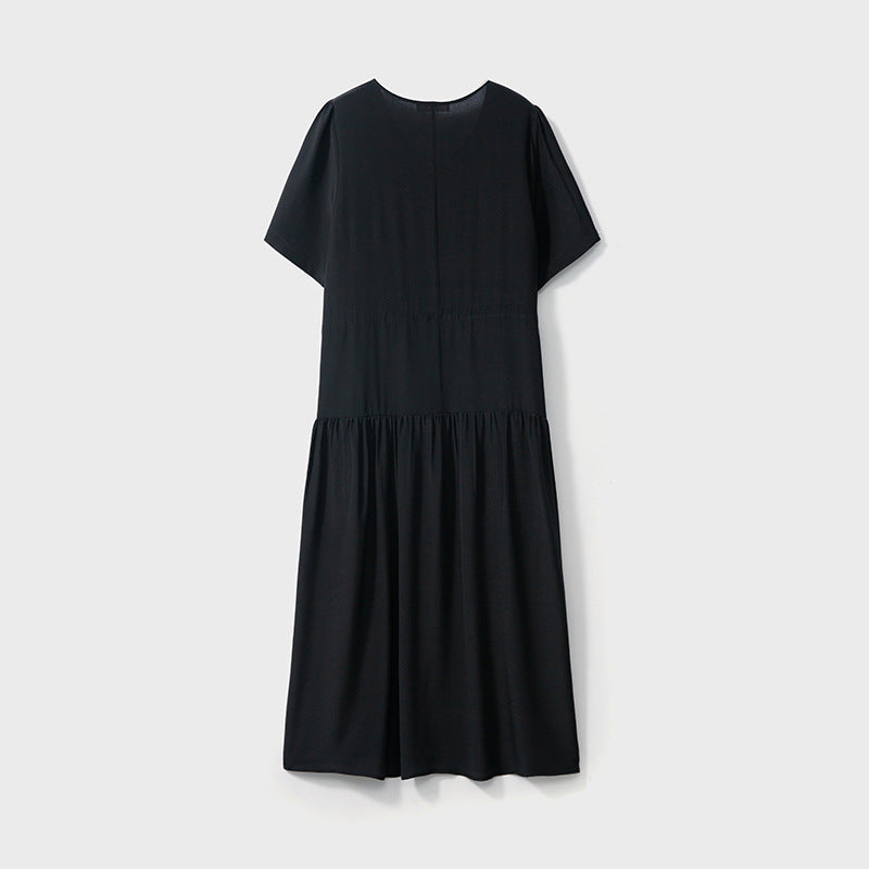 100 mulberry silk solid color Hepburn little black dress