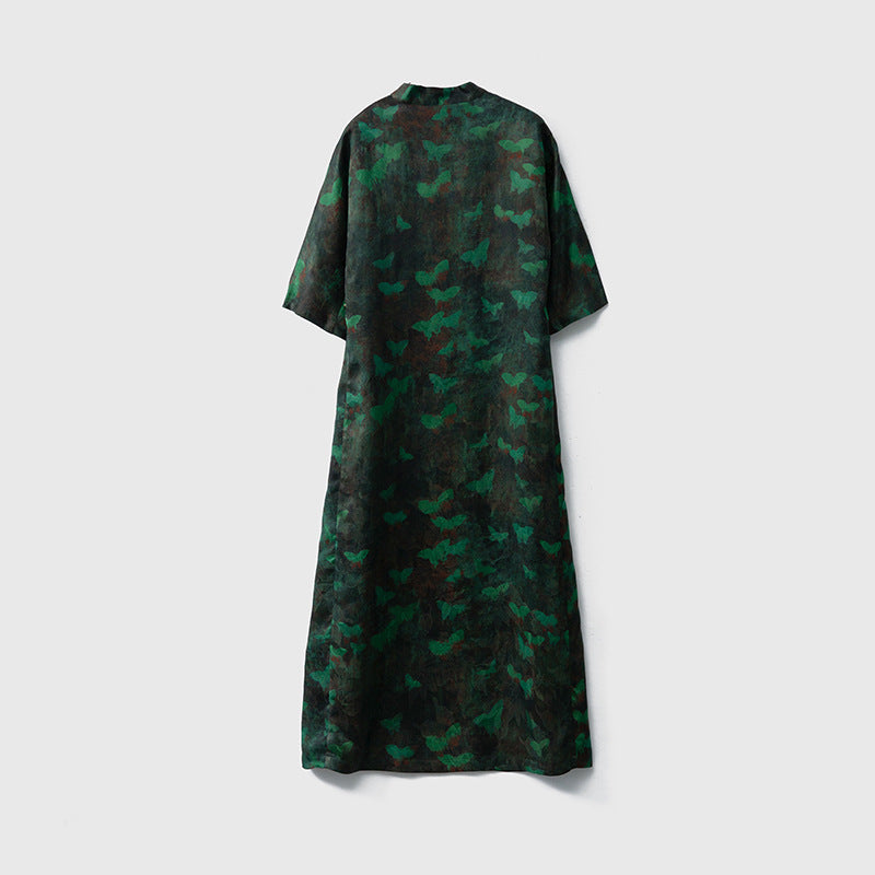 Silk shantung silk jacquard flower Chinese style dress