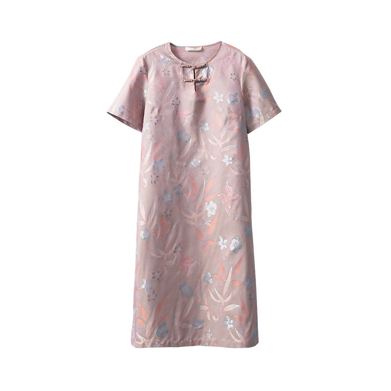 Double-sided different-color new Chinese style silk jacquard dress