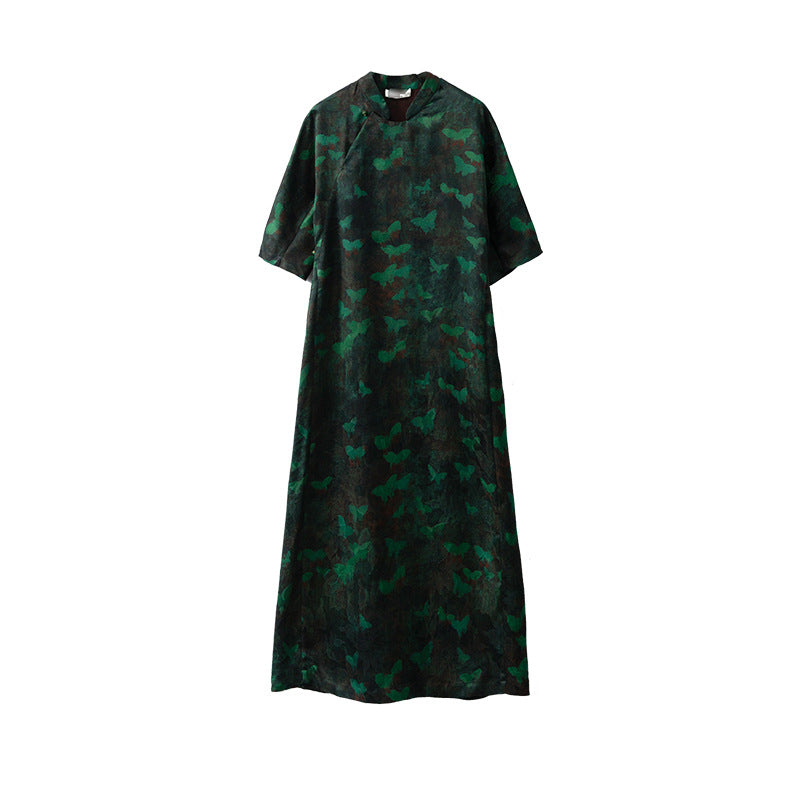 Silk shantung silk jacquard flower Chinese style dress