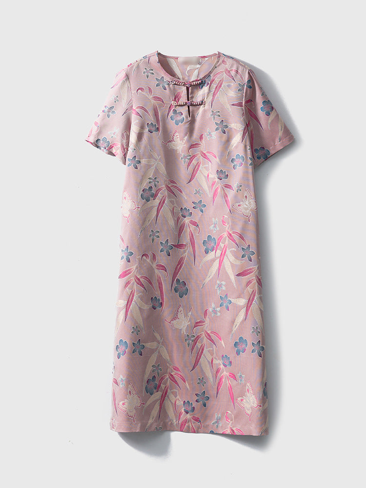 Double-sided different-color new Chinese style silk jacquard dress