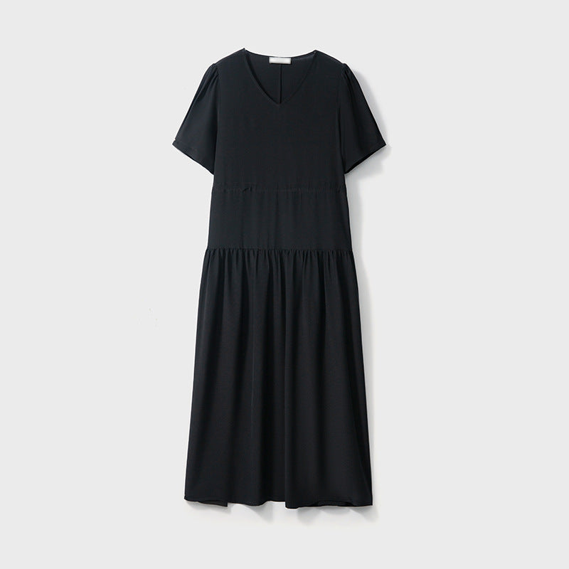 100 mulberry silk solid color Hepburn little black dress