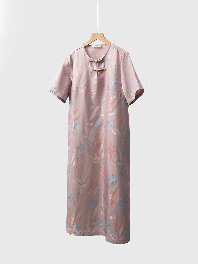 Double-sided different-color new Chinese style silk jacquard dress