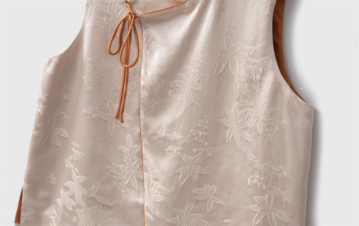 Silk Flower Crown Satin Stand Collar Suit Women 100% Silk Jacquard Vest Wide Leg Pants Two-piece Suit