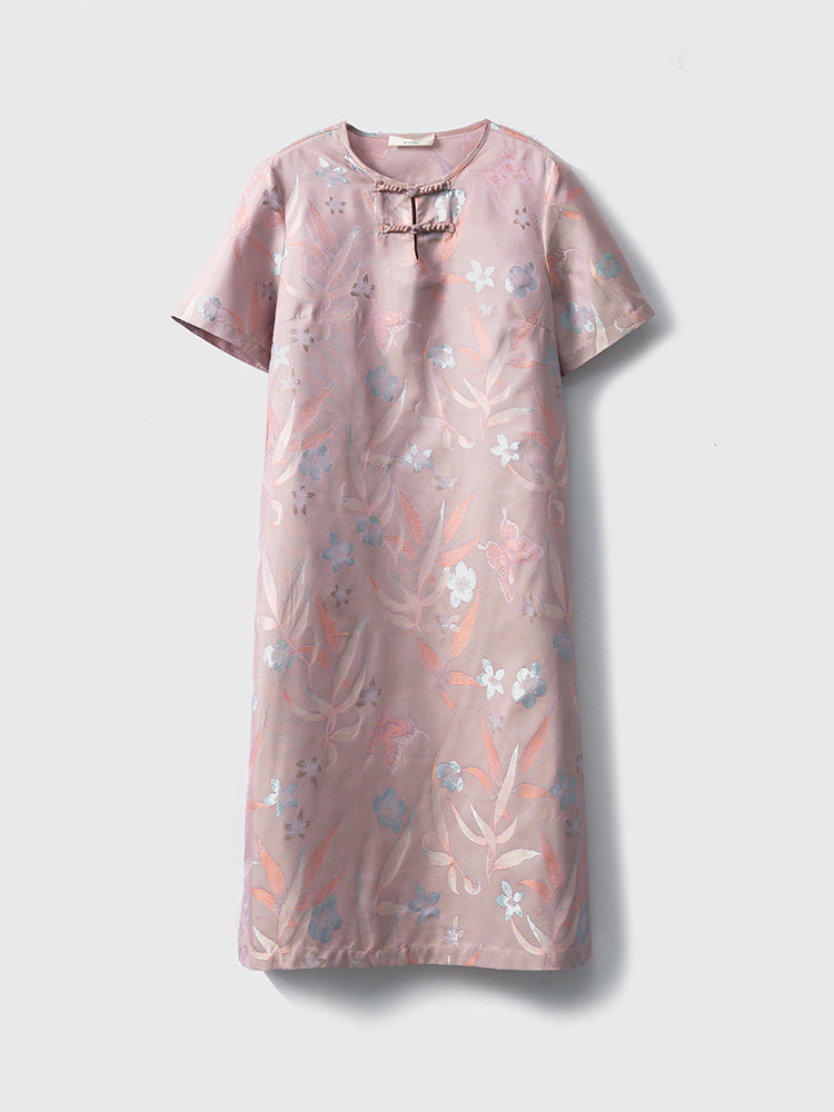 Double-sided different-color new Chinese style silk jacquard dress