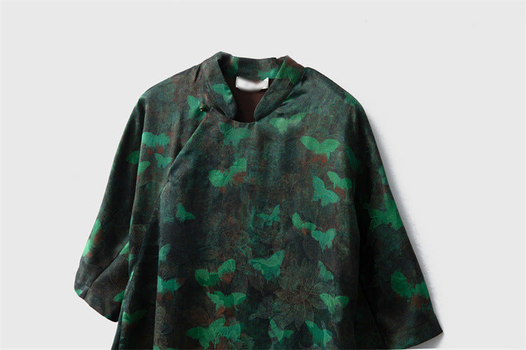 Silk shantung silk jacquard flower Chinese style dress