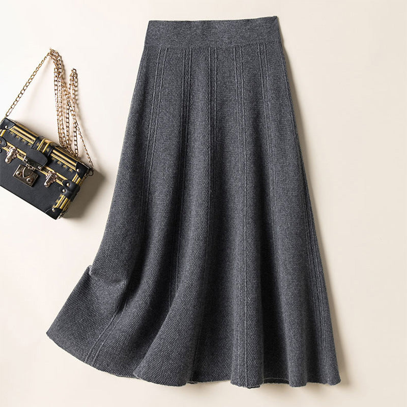 Autumn and Winter Women's Wool Knitted Skirt