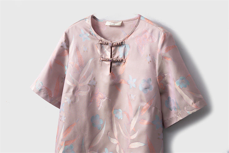 Double-sided different-color new Chinese style silk jacquard dress