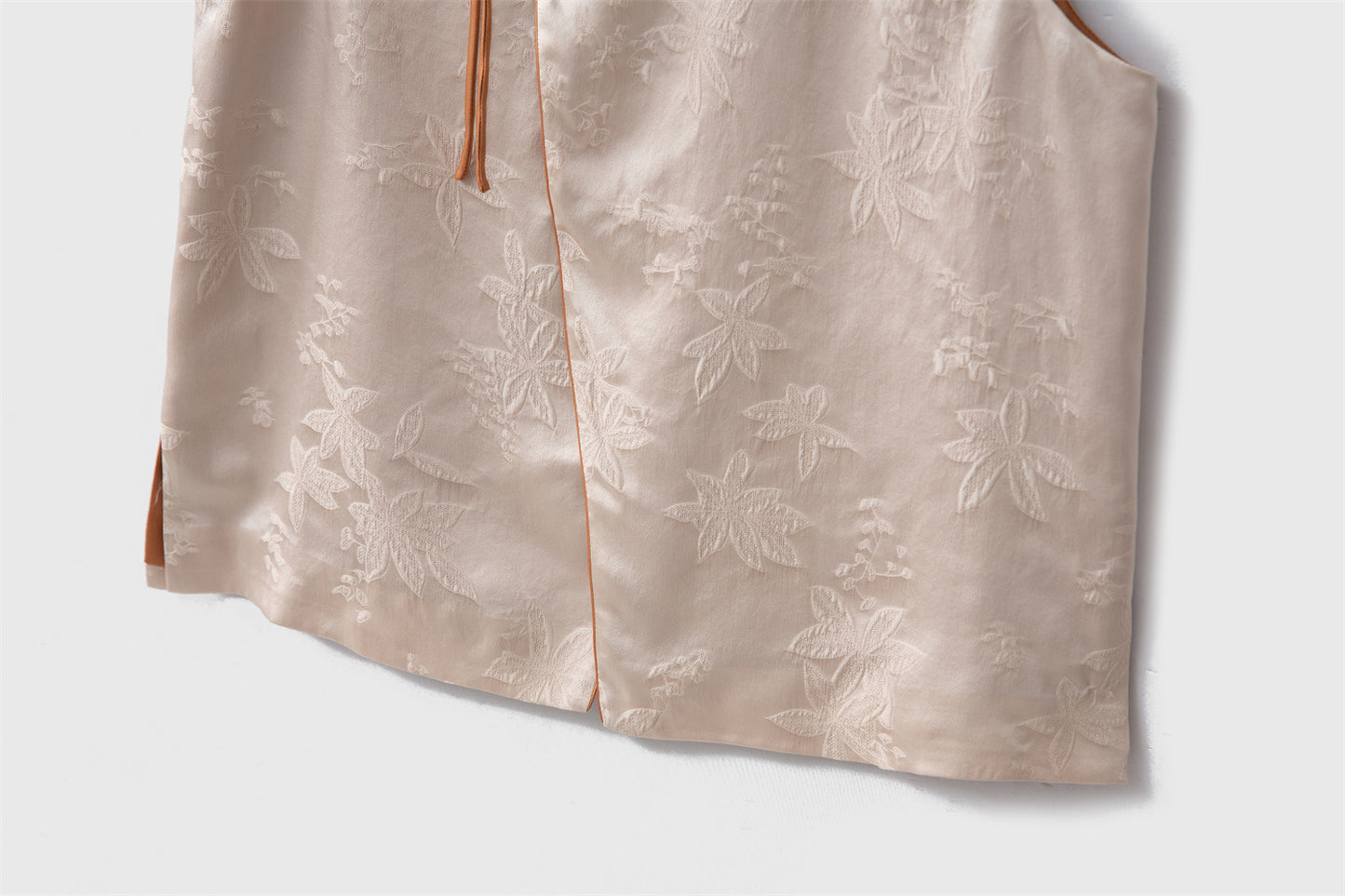 Silk Flower Crown Satin Stand Collar Suit Women 100% Silk Jacquard Vest Wide Leg Pants Two-piece Suit