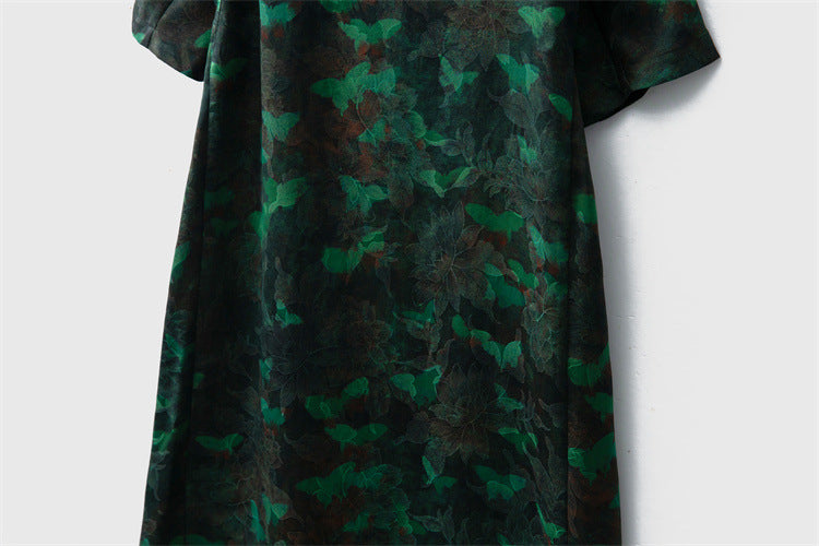 Silk shantung silk jacquard flower Chinese style dress
