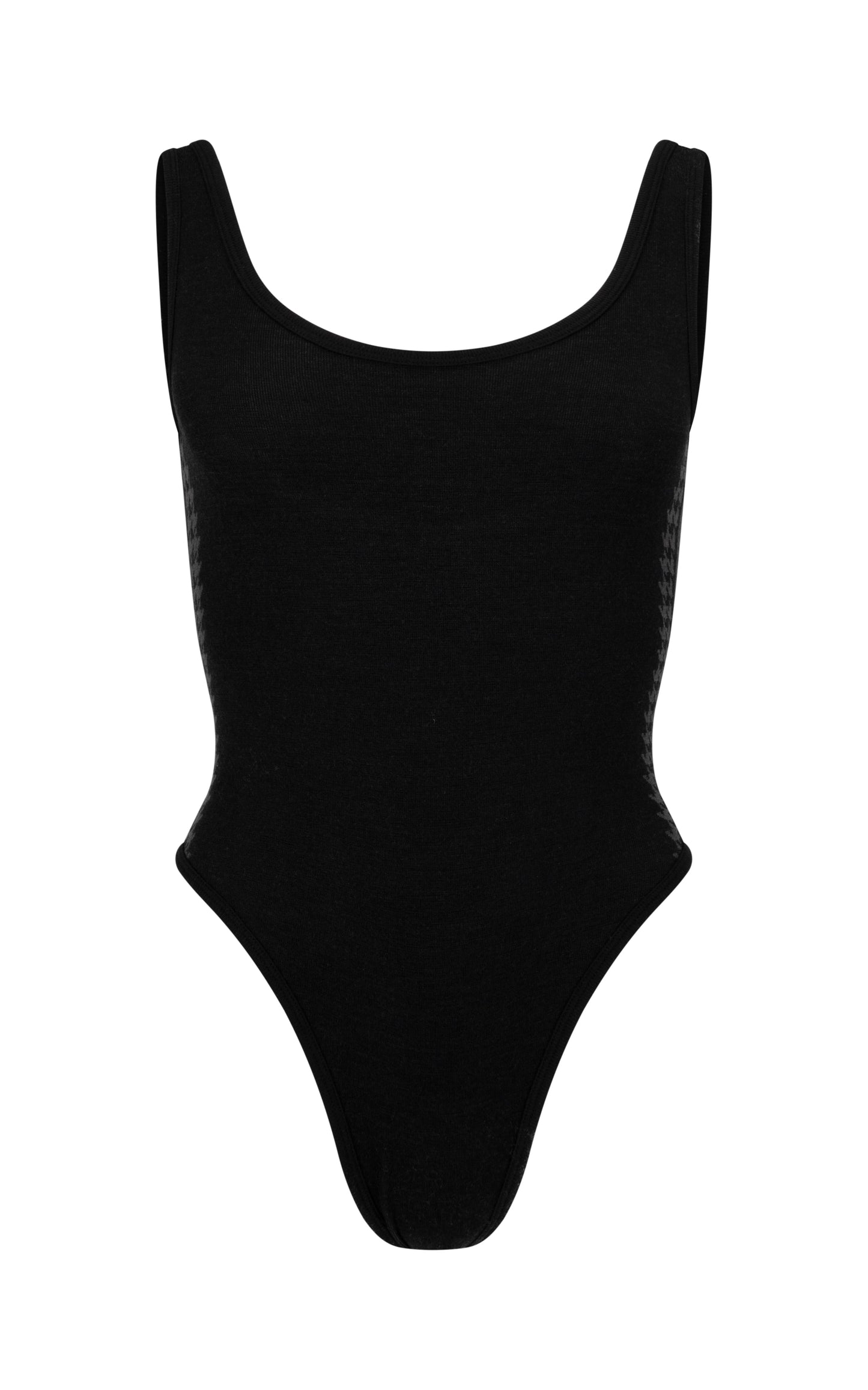 Houndstooth Wool Bodysuit - Black