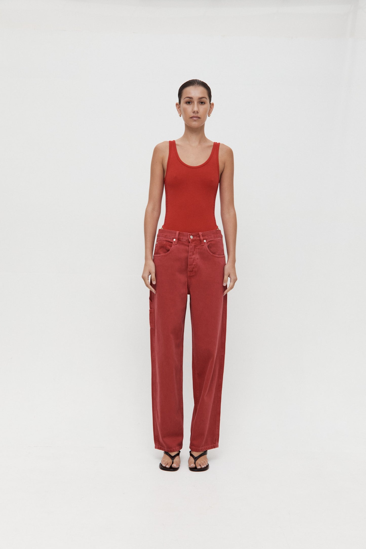 Houndstooth Wool Bodysuit - Crimson