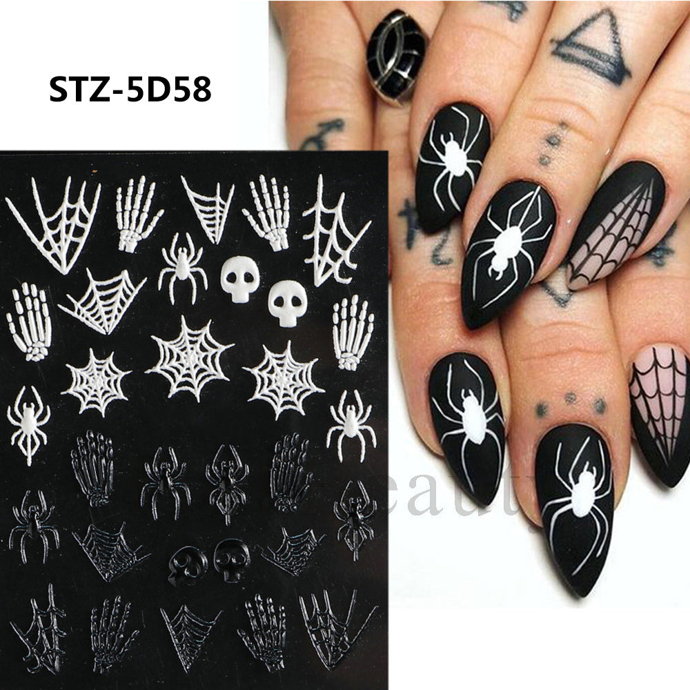 Halloween Skull Spider Bone Pumpkin Nail Stickers
