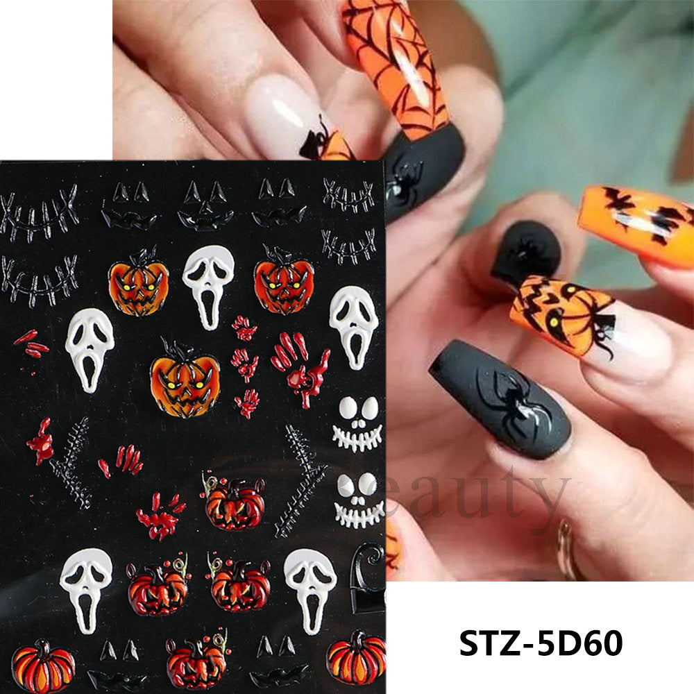 Halloween Skull Spider Bone Pumpkin Nail Stickers
