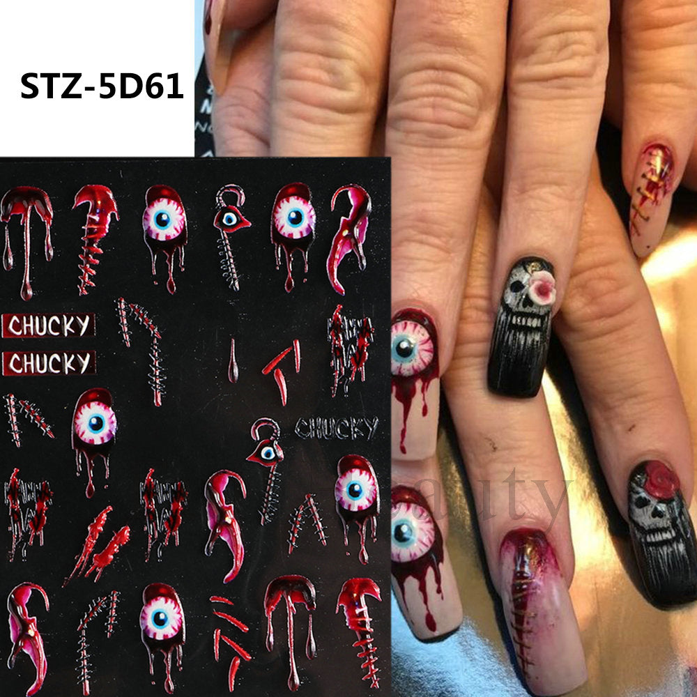 Halloween Skull Spider Bone Pumpkin Nail Stickers
