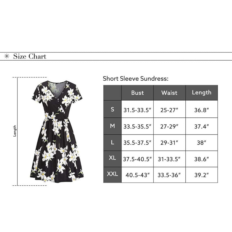 Women’s Summer Dress Short Sleeve Floral V Neck Sundress Ladies Casual Knee Length Dresses with Pockets