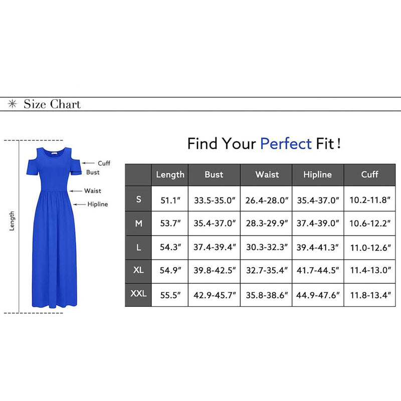 Women’s Summer Cold Shoulder Long/Short Sleeve Maxi Dress Floral Print Elegant Long Dress with Pockets