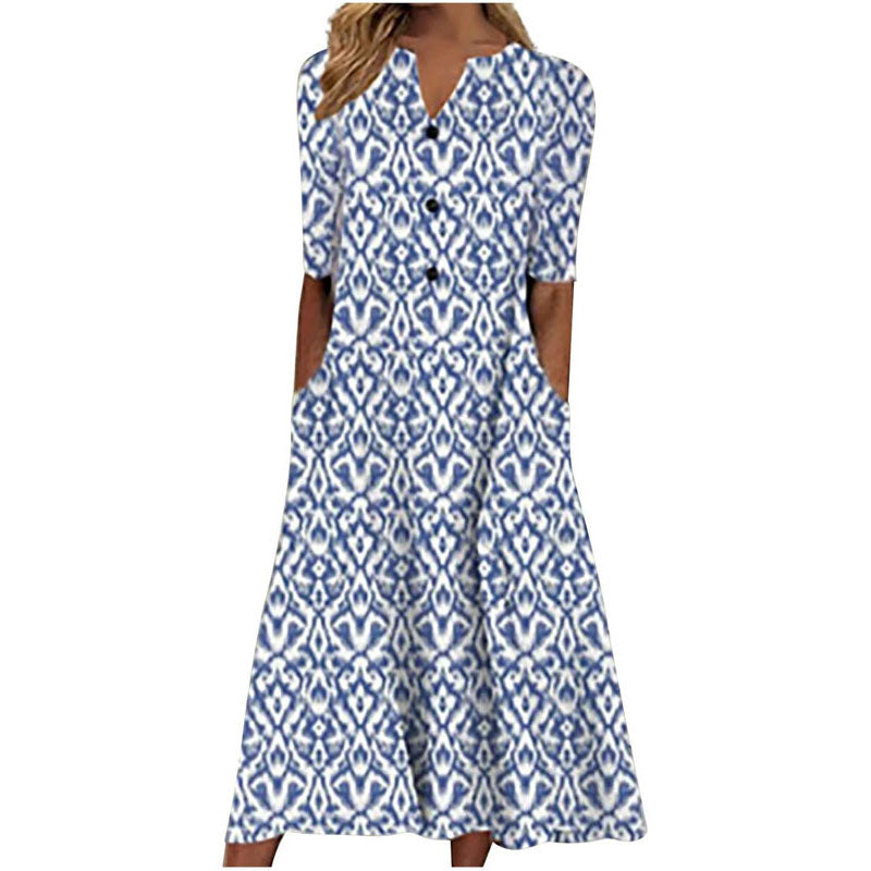women's spring dress sale Women Dress Sale Clearance Summer Spring V-Neck Printing Pocket Button – Visseroun