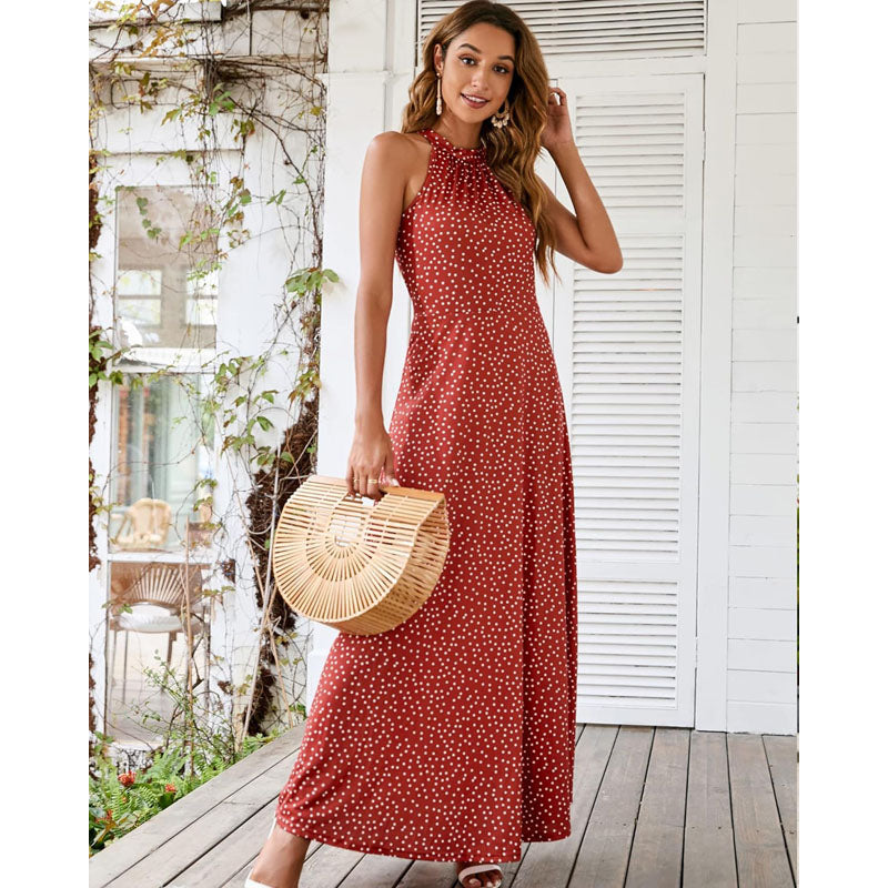 Women’s Maxi Dresses Halter Neck Summer Dress Floral Print Sleeveless Off Shoulder Elegant Long Dress