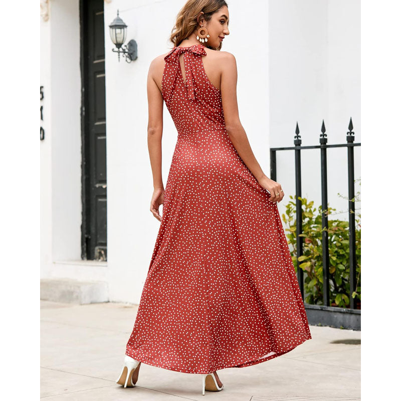 Women’s Maxi Dresses Halter Neck Summer Dress Floral Print Sleeveless Off Shoulder Elegant Long Dress
