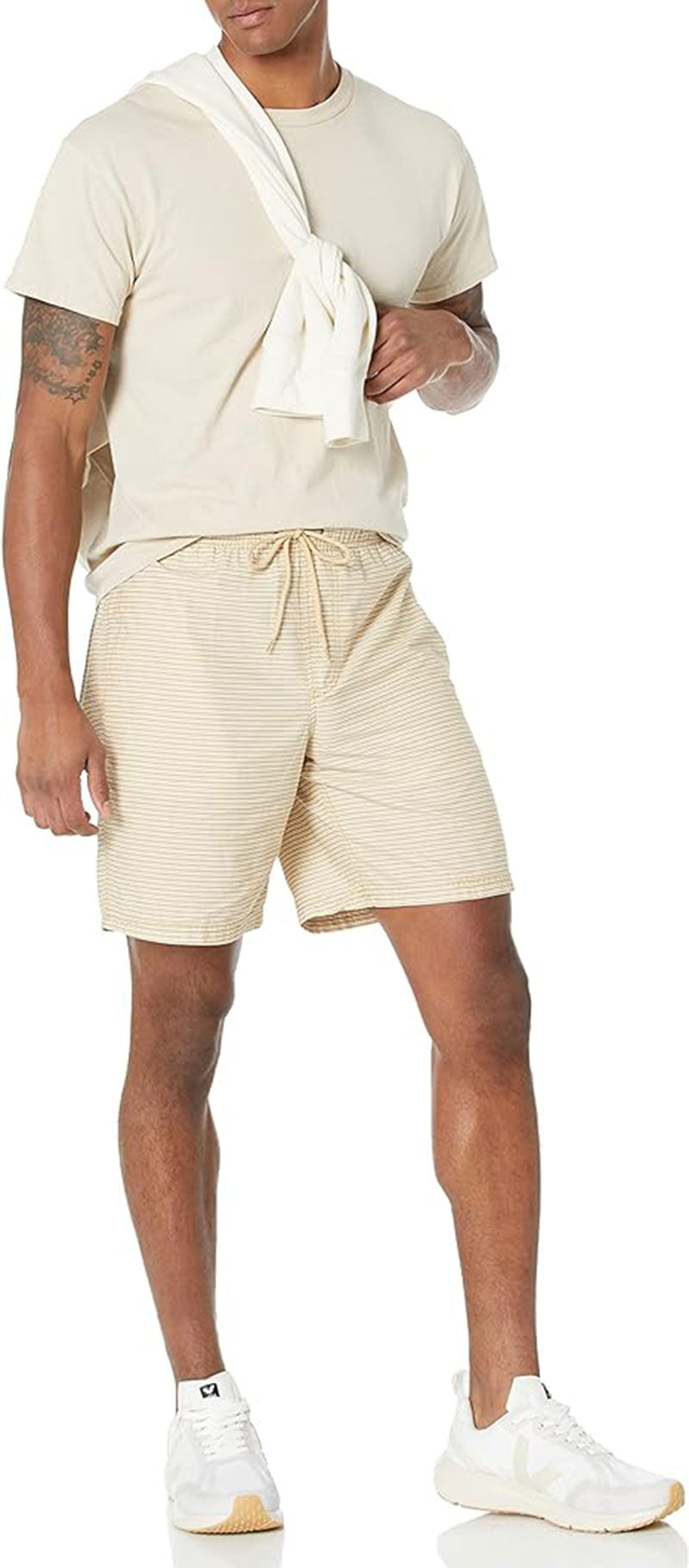 Khaki Brown Stripes Men’s Drawstring Walk Shorts