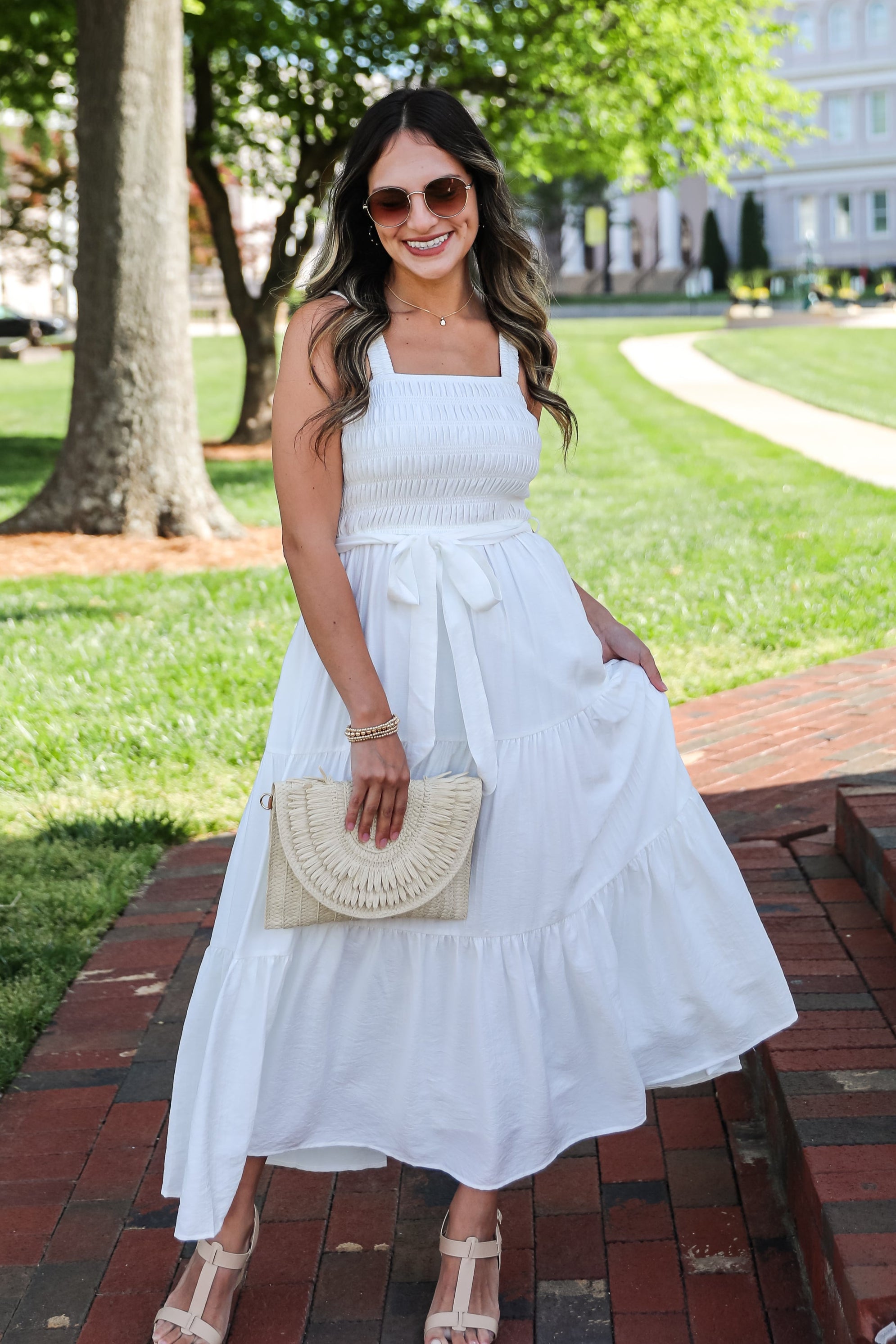 tiered white dress Strong Impressions White Smocked Tiered Maxi Dress – Visseroun