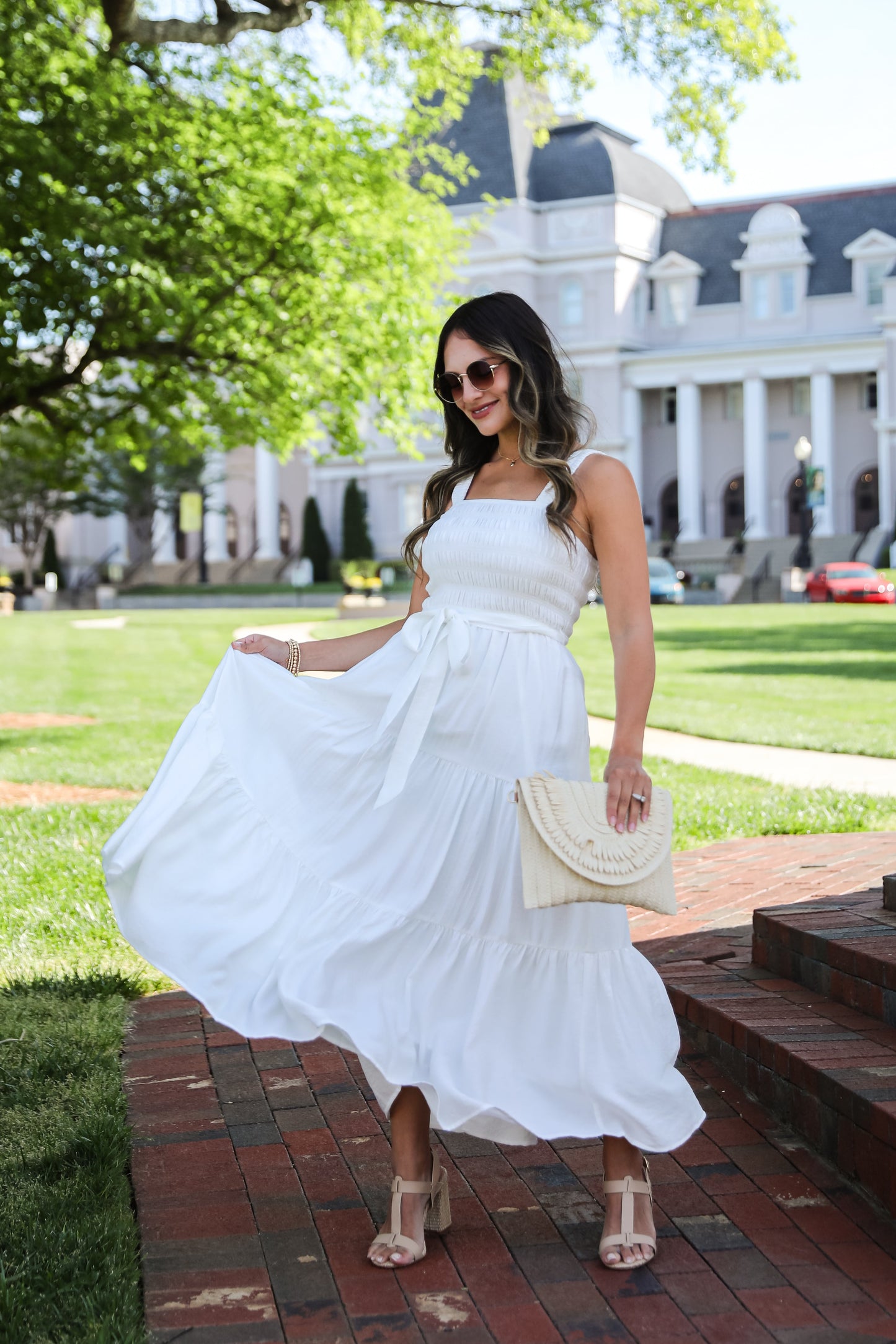 Strong Impressions White Smocked Tiered Maxi Dress
