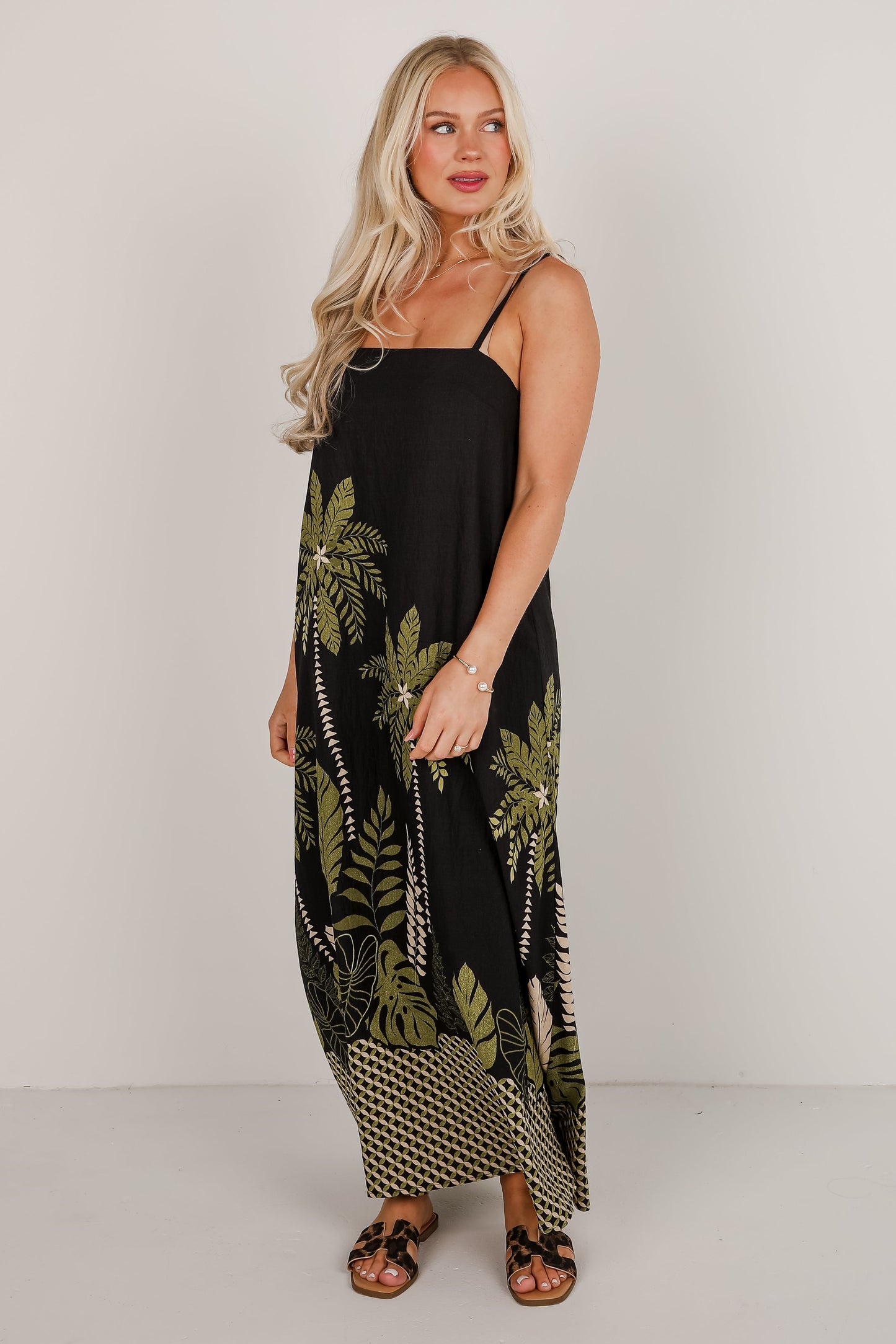 FINAL SALE - Wherever You Go Leaf Print Maxi Dress