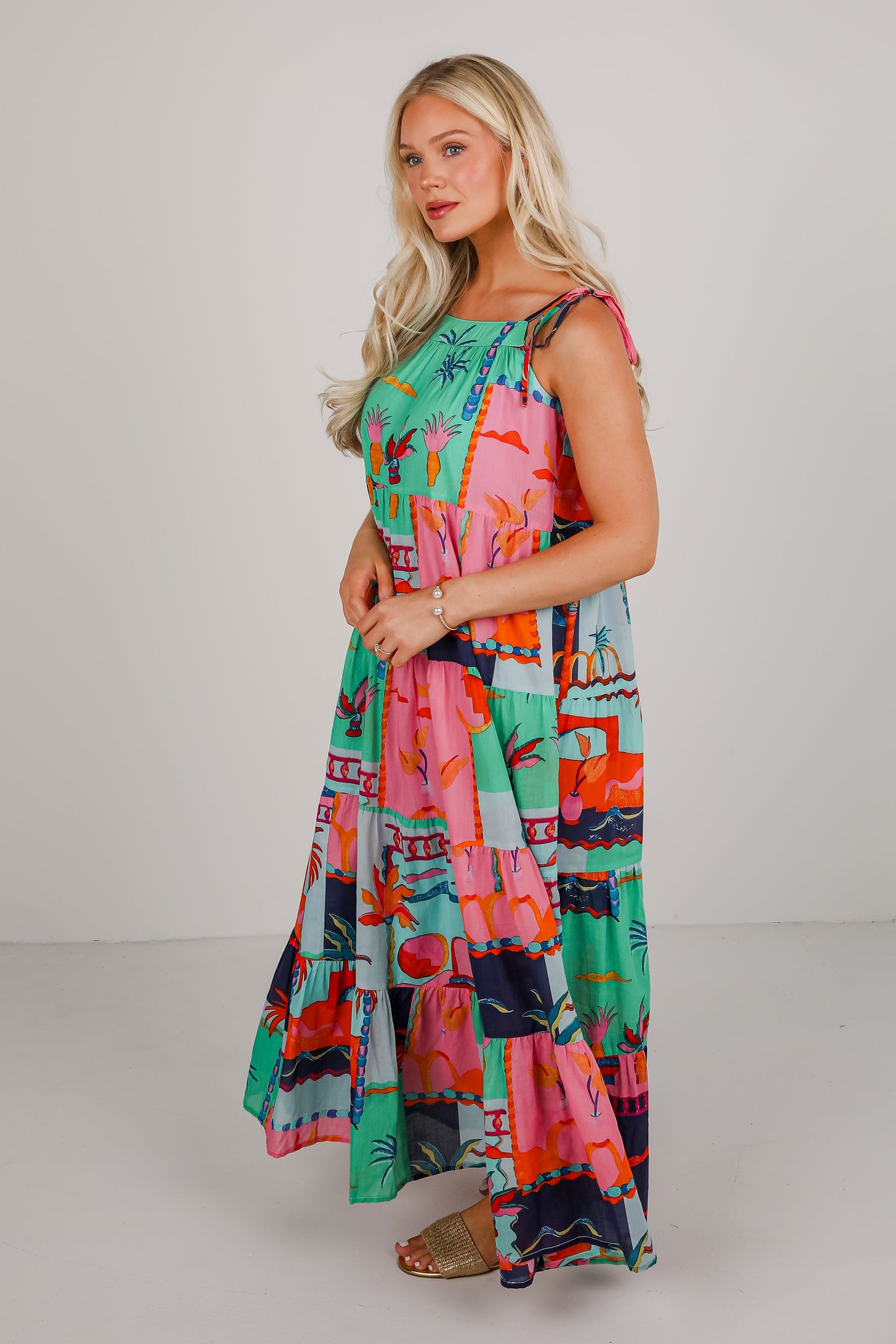 FINAL SALE - Sunset By The Sea Blue Tropical Tiered Maxi Dress