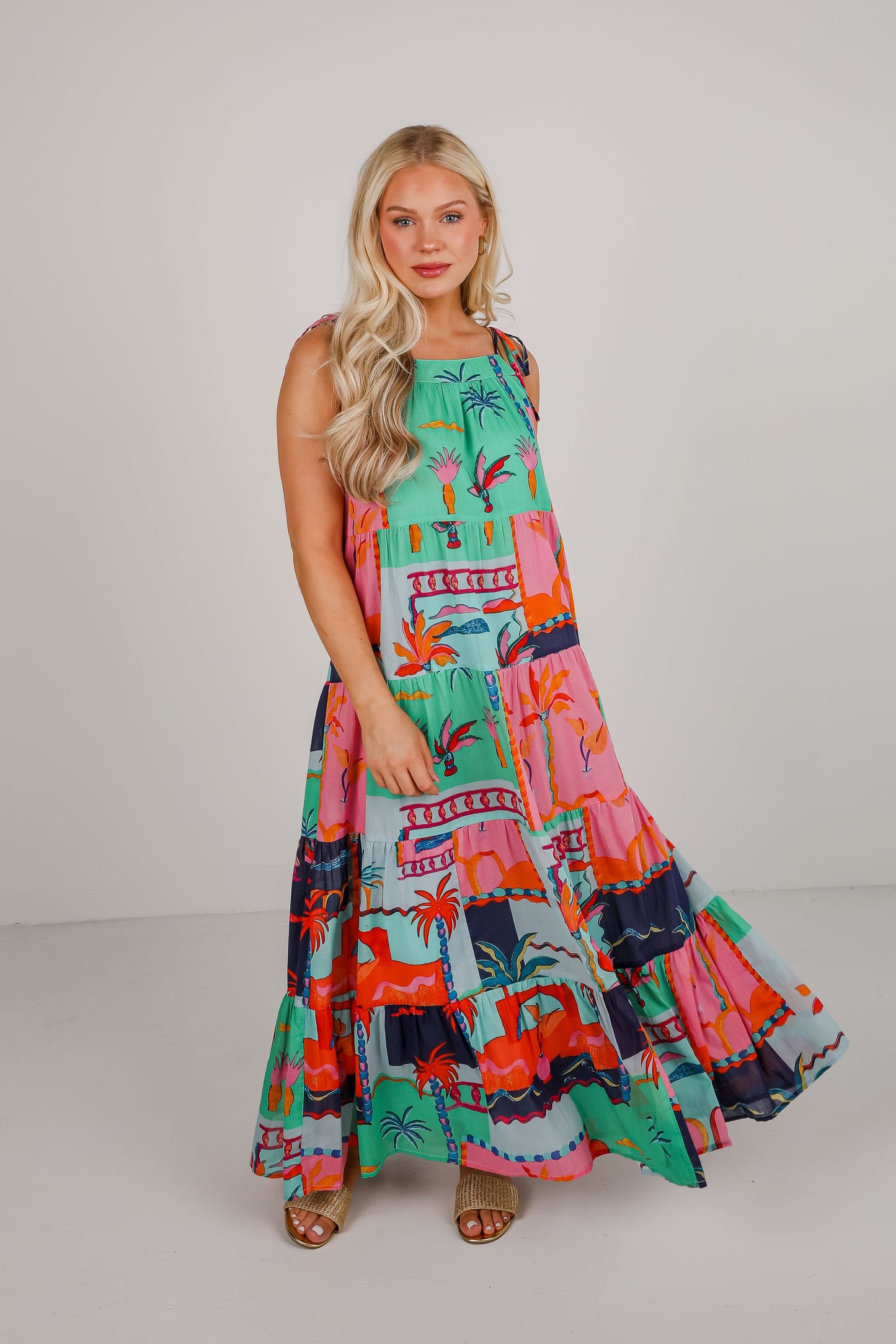 FINAL SALE - Sunset By The Sea Blue Tropical Tiered Maxi Dress