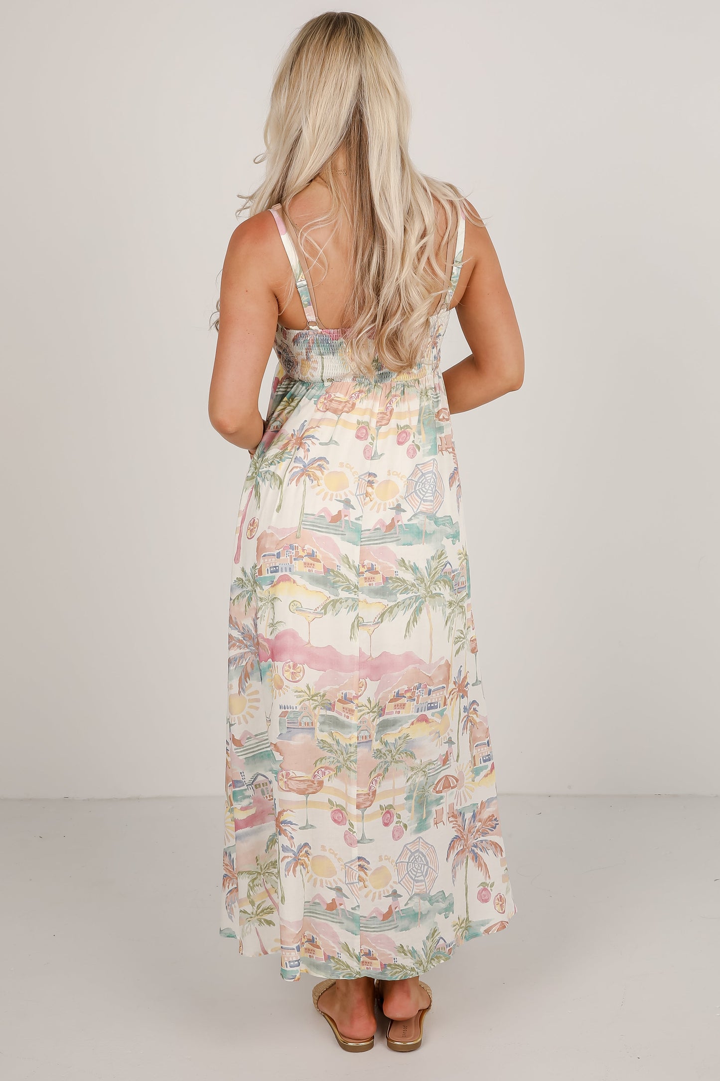 Paradise Awaits Cream Tropical Maxi Dress