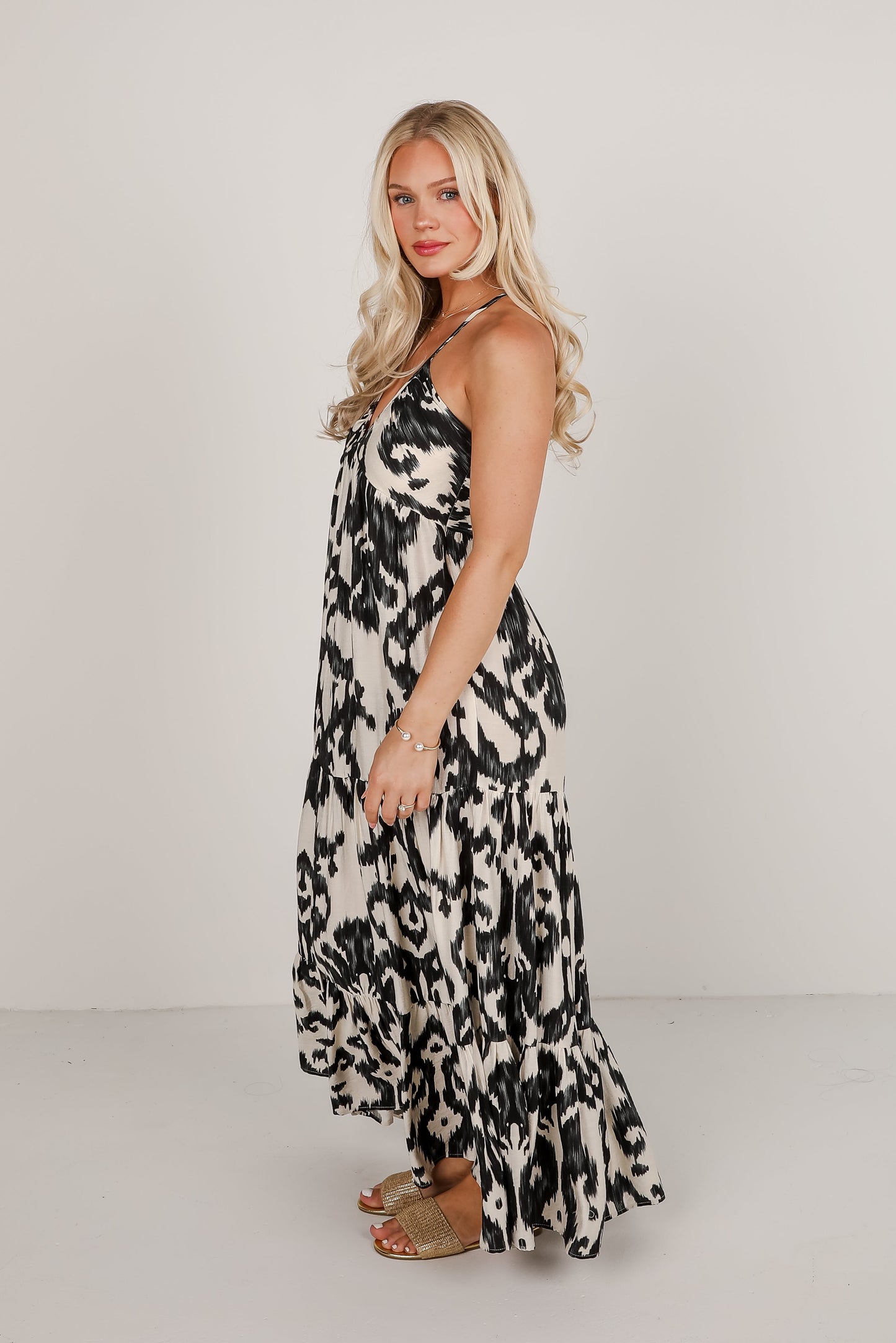 All The Fun Taupe Tiered Maxi Dress