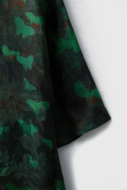 Silk shantung silk jacquard flower Chinese style dress