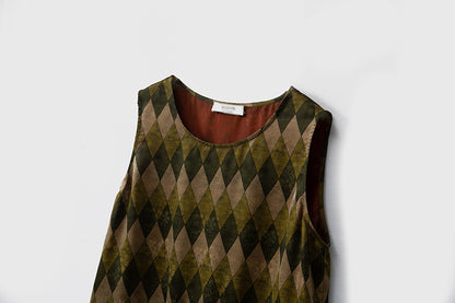 Silk Xiangyunsha round neck with pockets printed loose vest skirt for women new mulberry silk long vest skirt