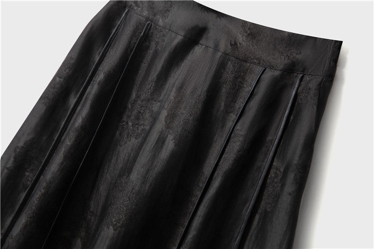 Mulberry silk shantung yarn jacquard elastic high waist wide swing skirt