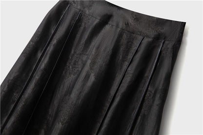 Mulberry silk shantung yarn jacquard elastic high waist wide swing skirt
