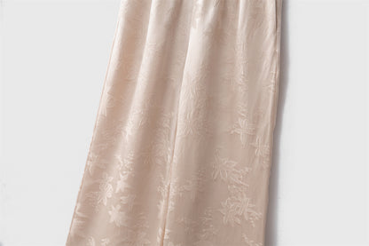 Silk Flower Crown Satin Stand Collar Suit Women 100% Silk Jacquard Vest Wide Leg Pants Two-piece Suit