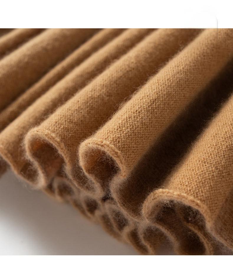 A-version pleated heavyweight thickened two-tone cashmere knitted skirt